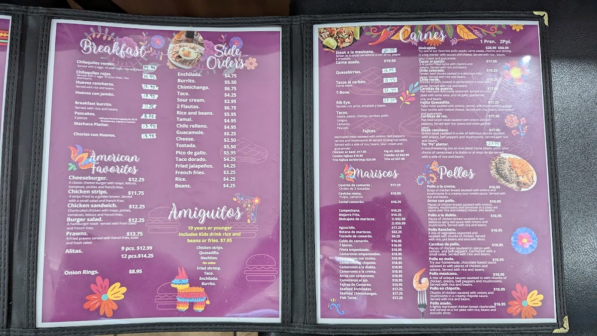Las Esmeraldas Mexican Food menu board