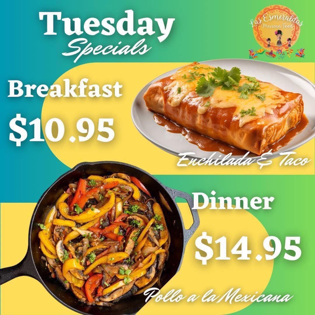 Las Esmeraldas Mexican Food menu board