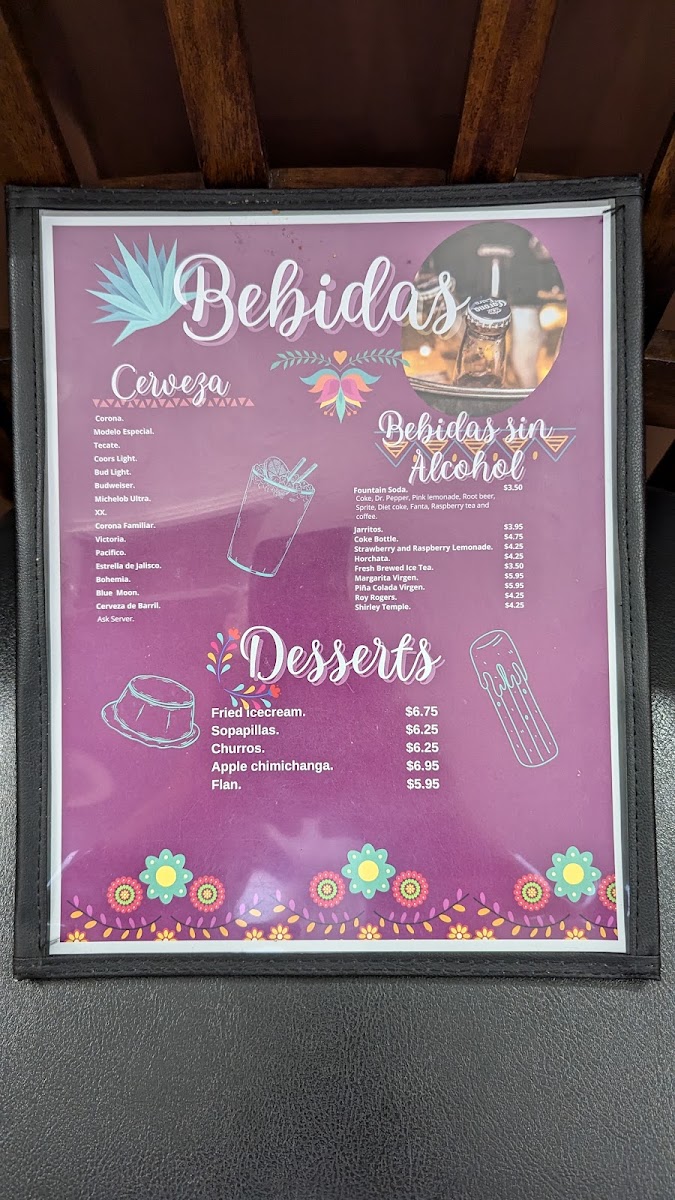 Las Esmeraldas Mexican Food menu board