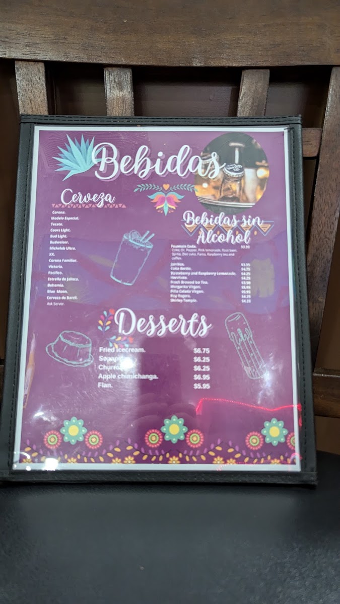 Las Esmeraldas Mexican Food menu board