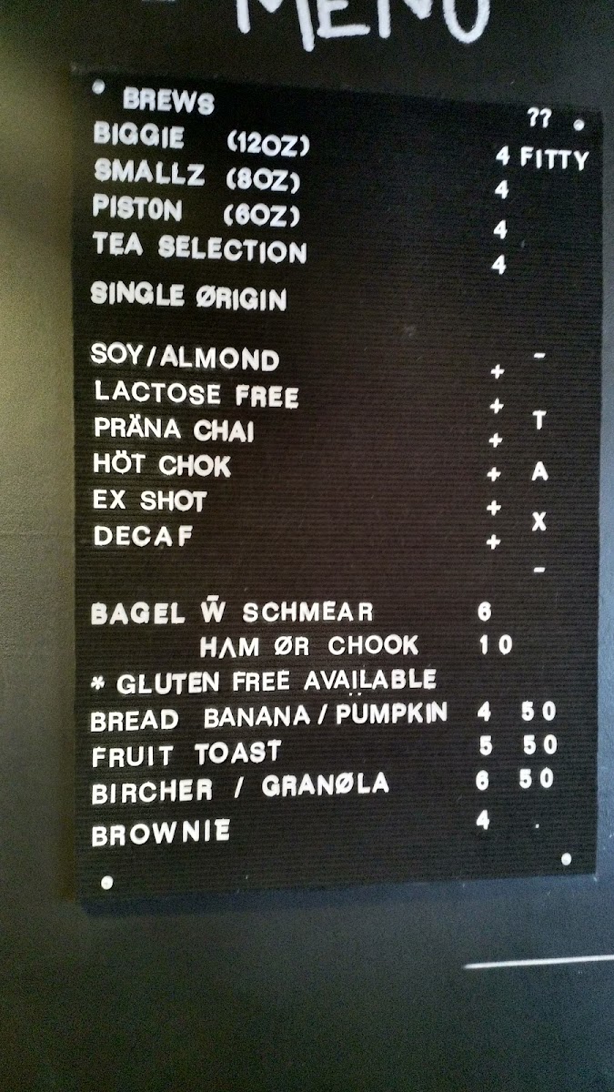Engine Room Espresso menu board