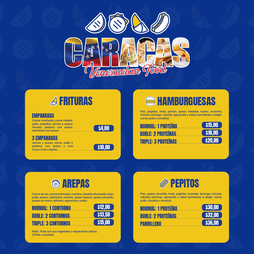 Caracas Venezuelan Food menu board