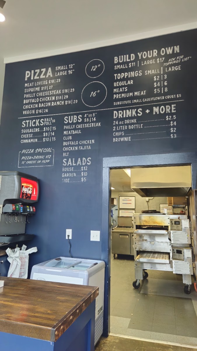 Crawford Pizza menu board