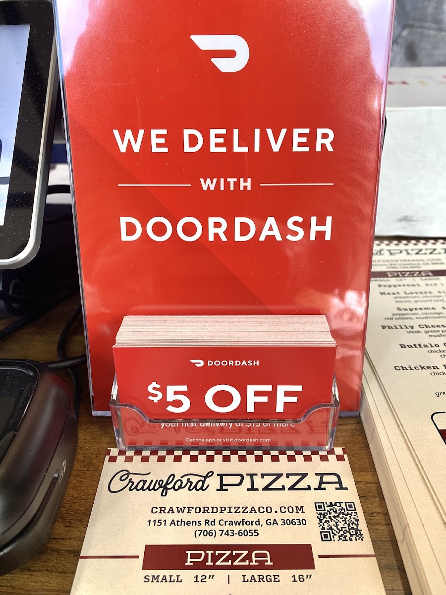 Crawford Pizza menu board