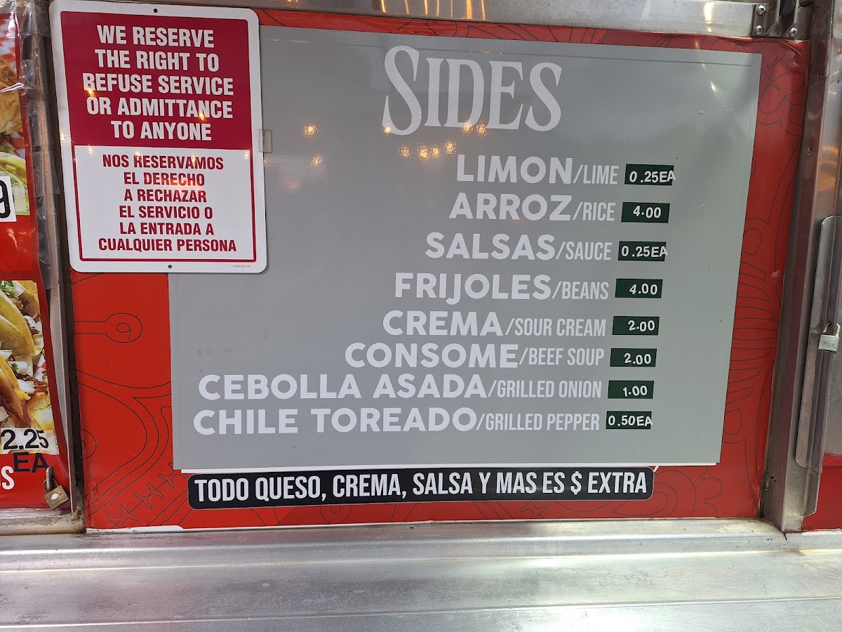 Taqueria La Chiva menu board
