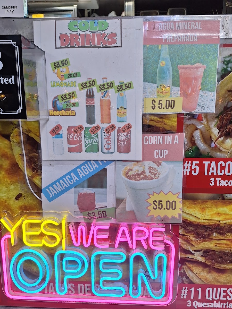 Taqueria La Chiva menu board