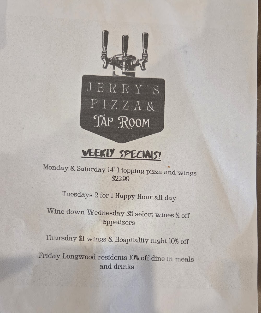 Jerry's Pizza & Italian Restaurant menu board