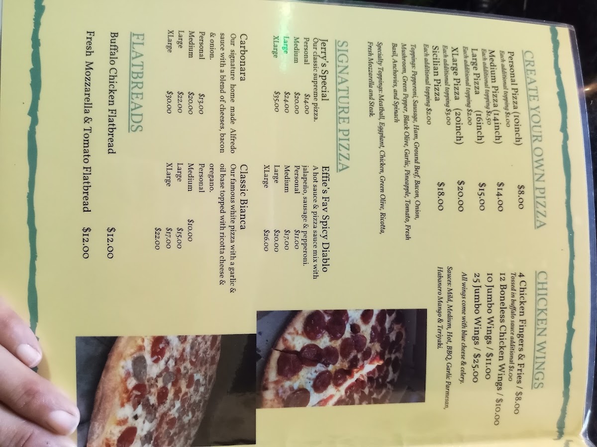 Jerry's Pizza & Italian Restaurant menu board