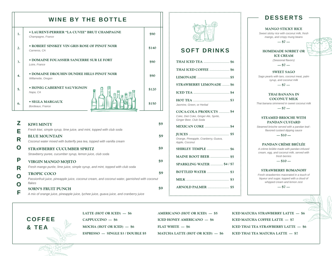 Sorn Thai Restaurant & Bar menu board