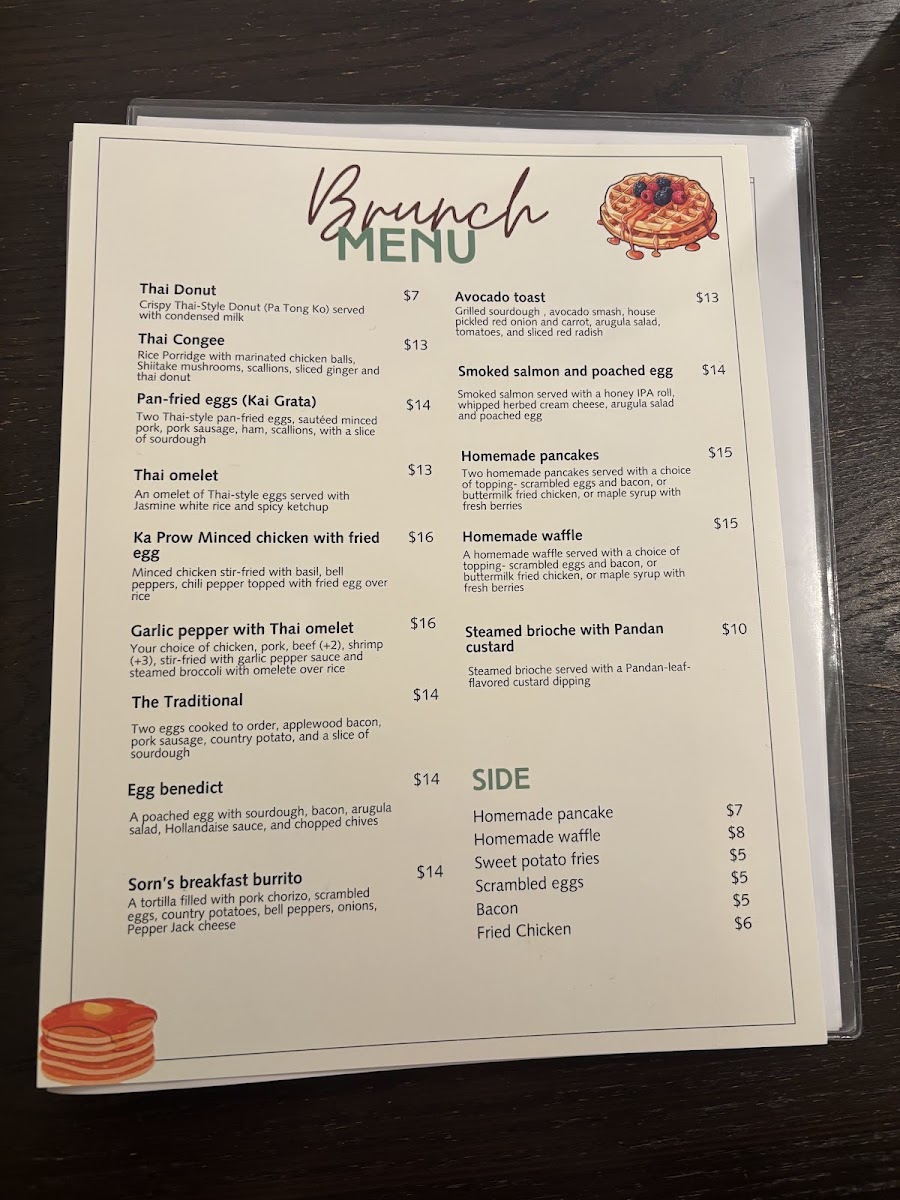 Sorn Thai Restaurant & Bar menu board