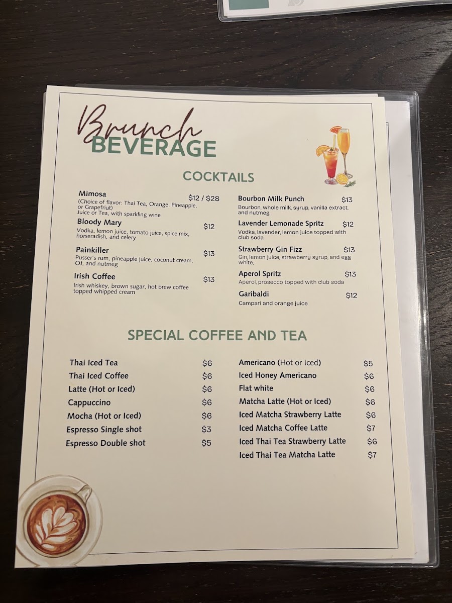 Sorn Thai Restaurant & Bar menu board