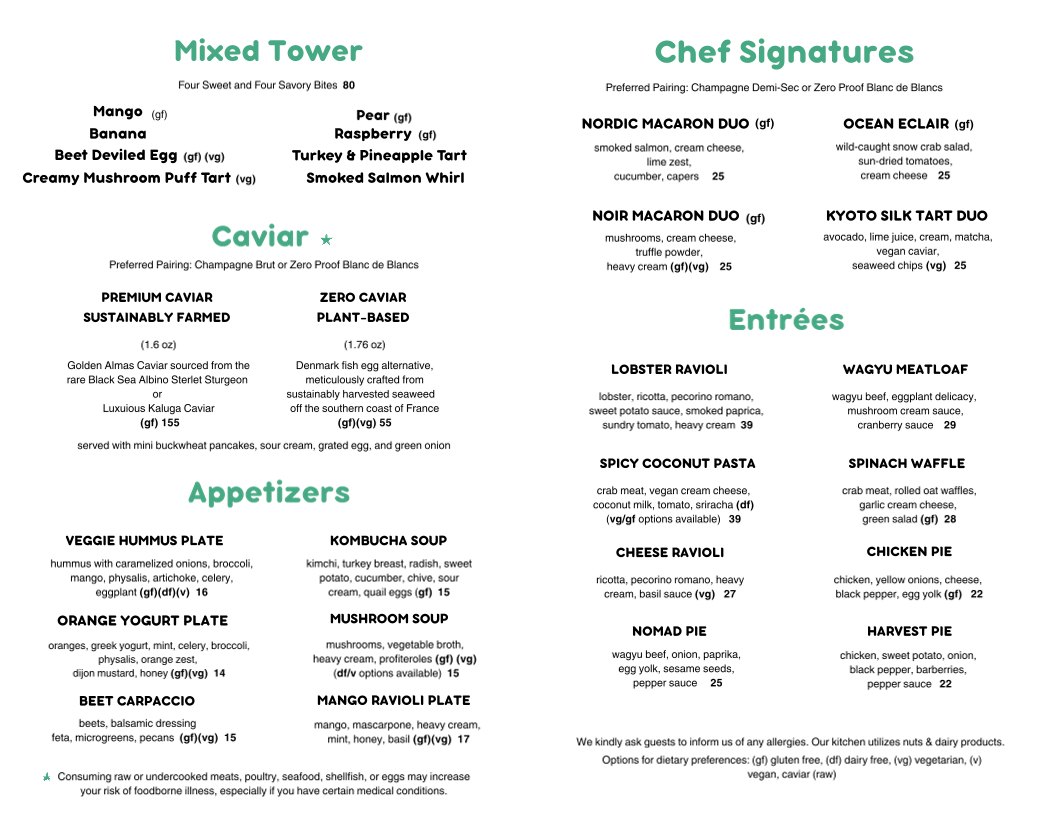 ArTeA Restaurant + Bar menu board