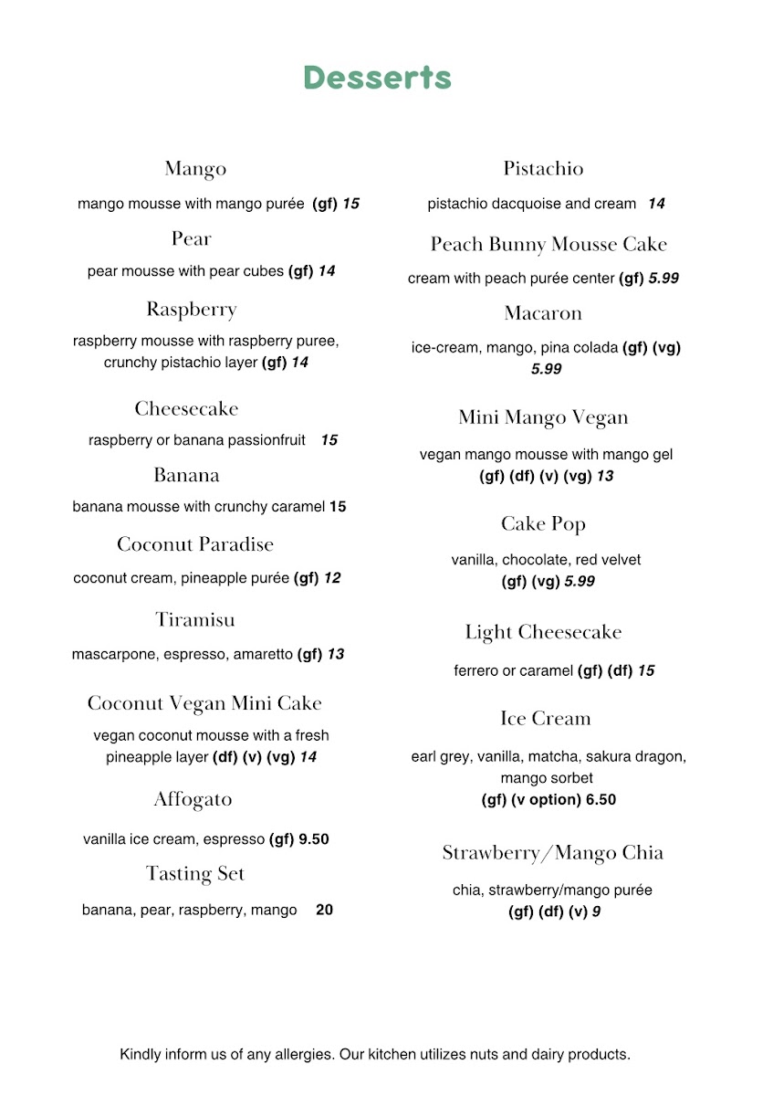 ArTeA Restaurant + Bar menu board
