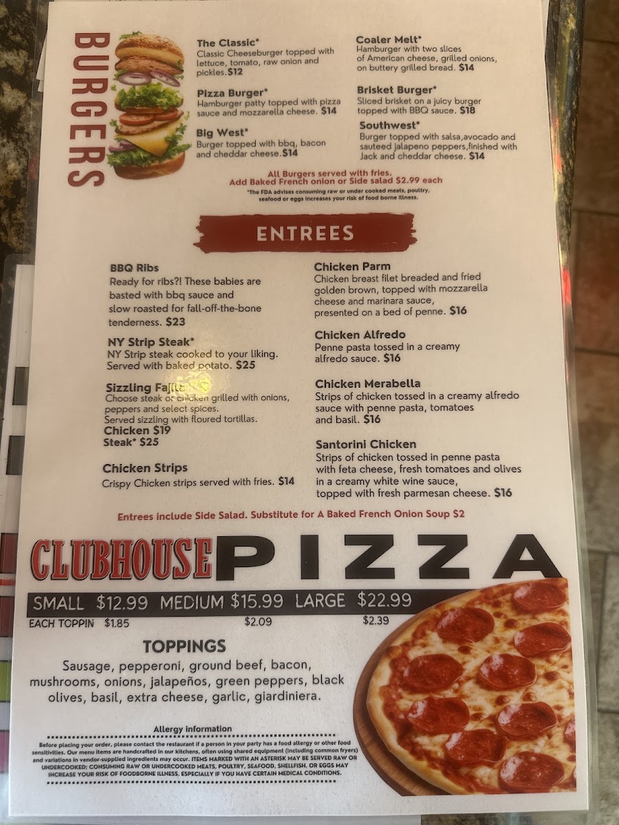 Clubhouse menu board