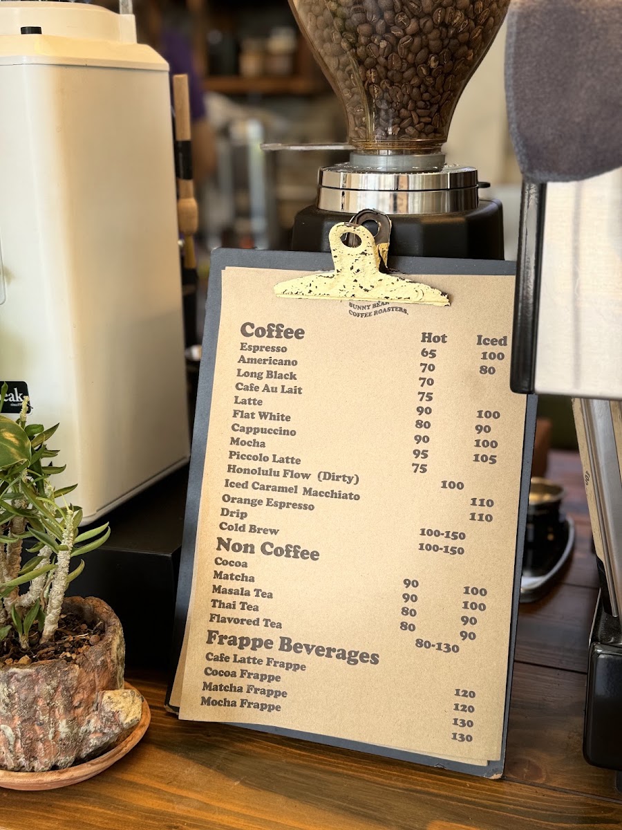 Sunny Bear coffee roasters shop. menu board