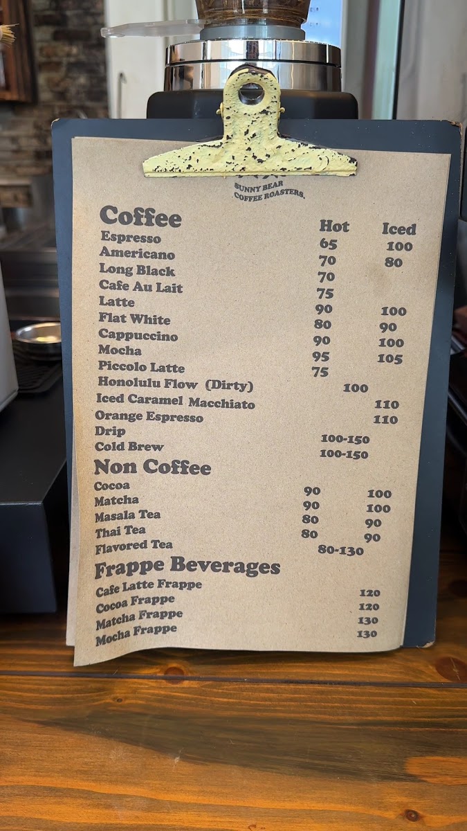 Sunny Bear coffee roasters shop. menu board