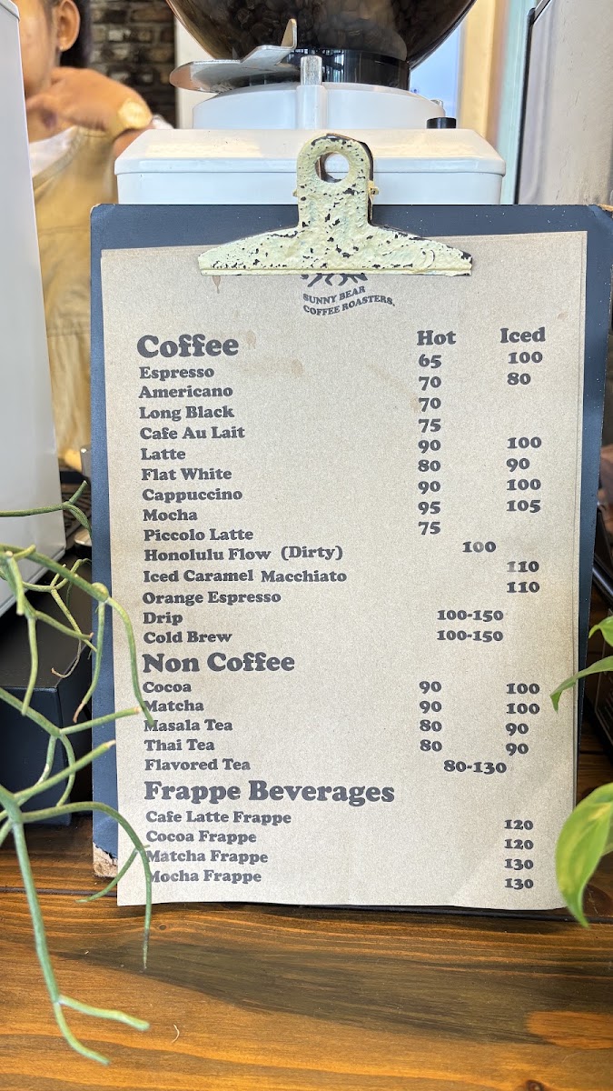 Sunny Bear coffee roasters shop. menu board