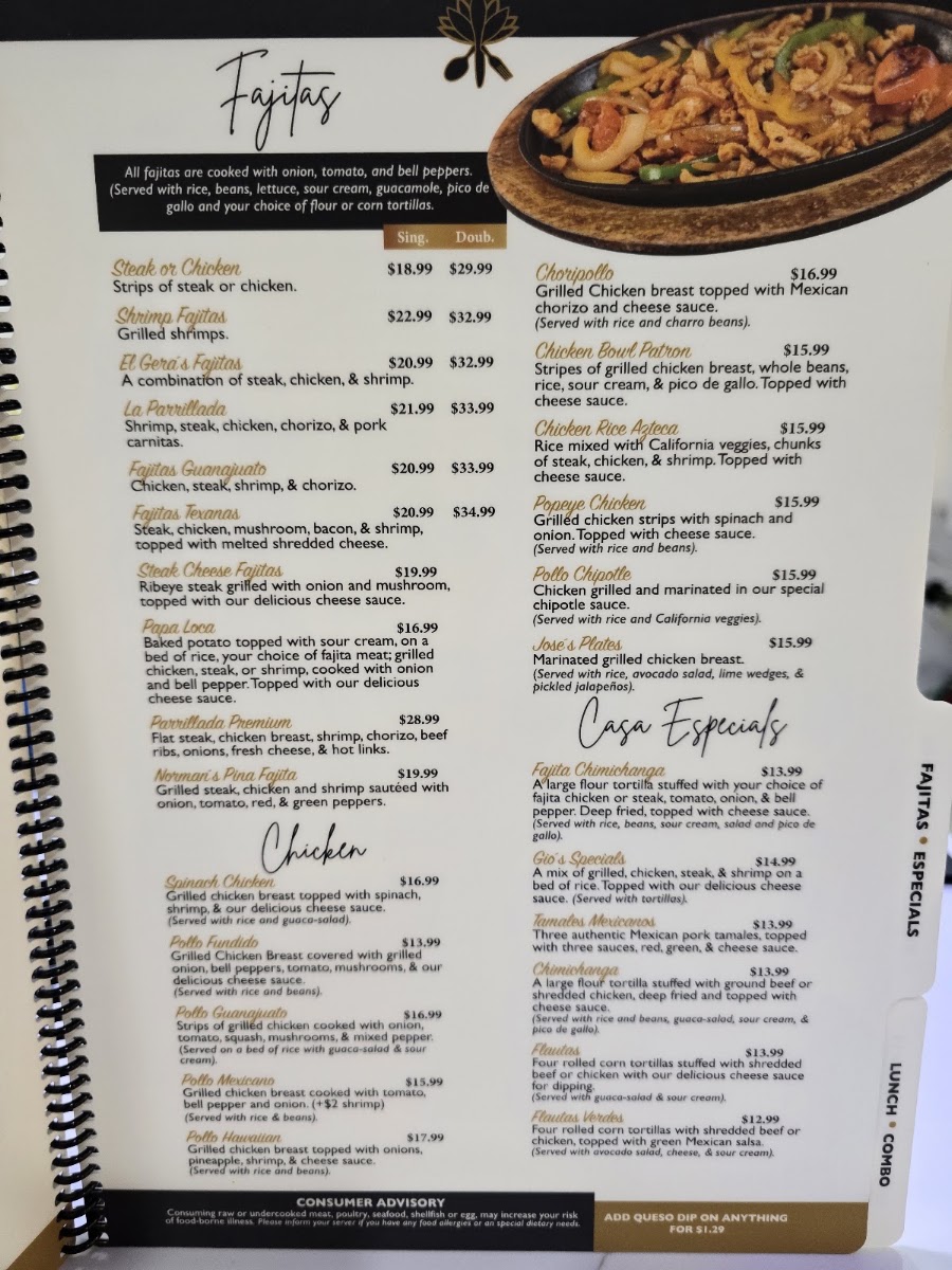 Casa Blanca Cocina Mexicana menu board