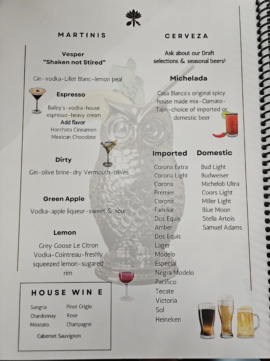 Casa Blanca Cocina Mexicana menu board