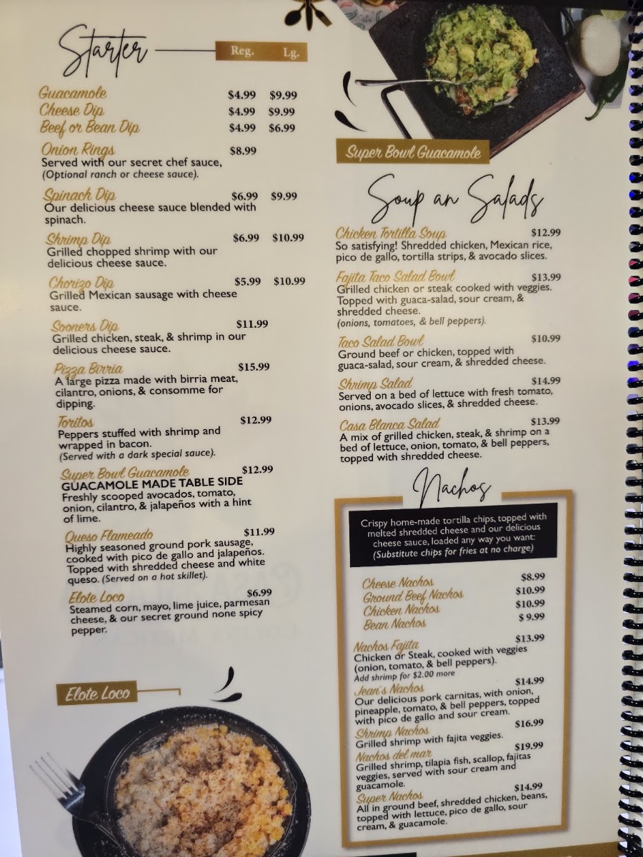 Casa Blanca Cocina Mexicana menu board