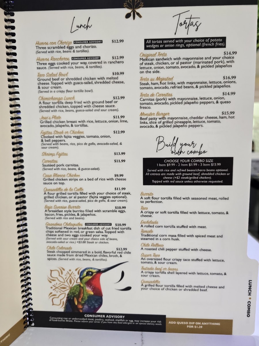 Casa Blanca Cocina Mexicana menu board