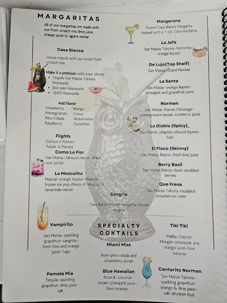 Casa Blanca Cocina Mexicana menu board