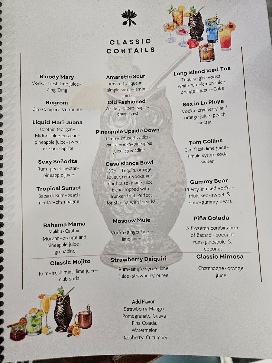 Casa Blanca Cocina Mexicana menu board