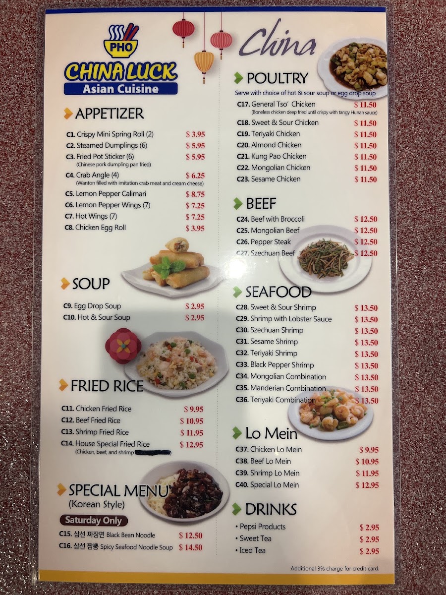 China Luck Restaurant menu board