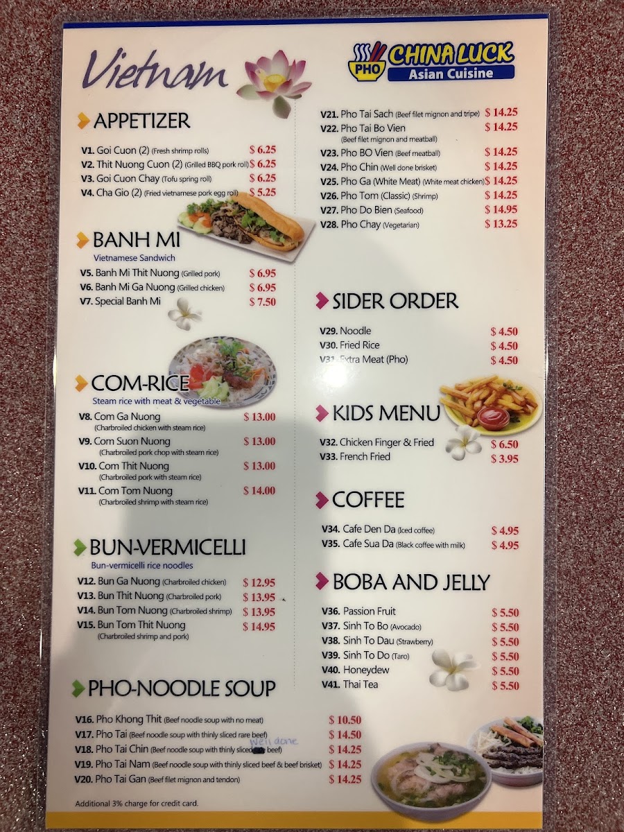 China Luck Restaurant menu board
