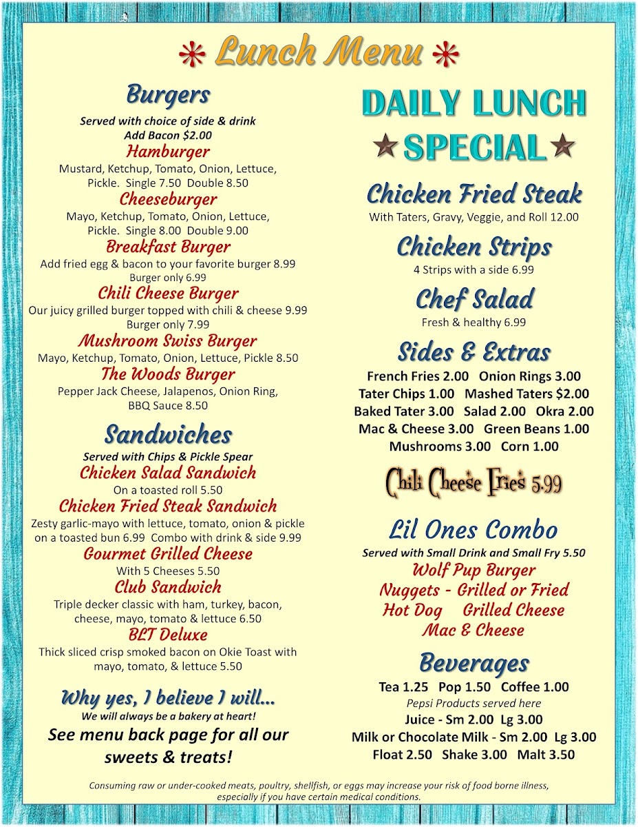 Maamaw B's Kitchen menu board