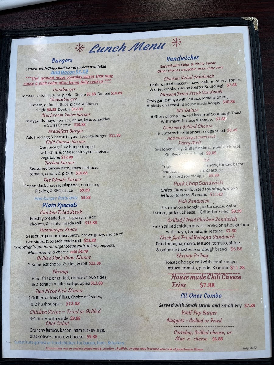 Maamaw B's Kitchen menu board