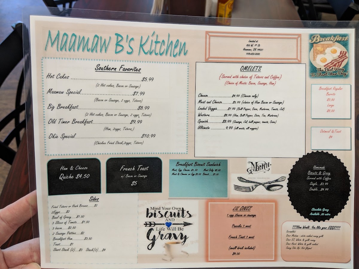 Maamaw B's Kitchen menu board