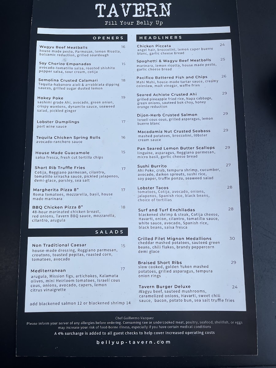 Tavern menu board