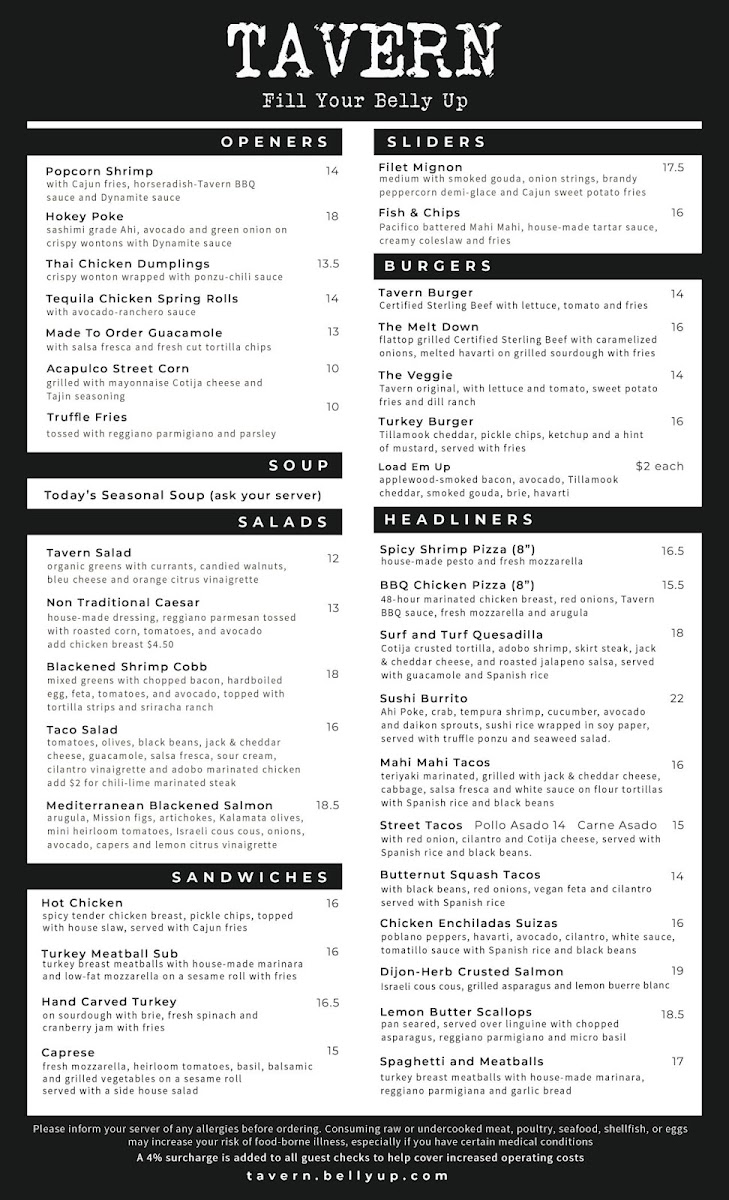 Tavern menu board