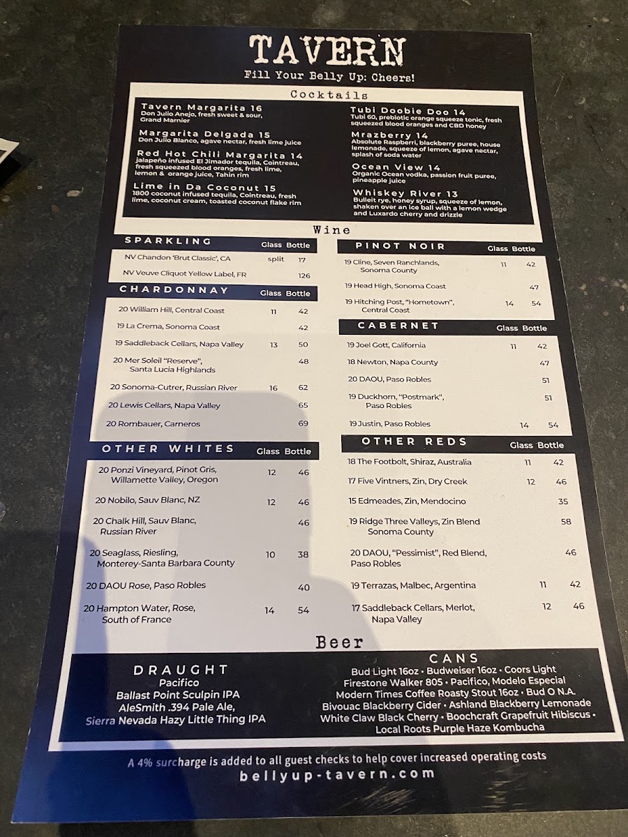 Tavern menu board