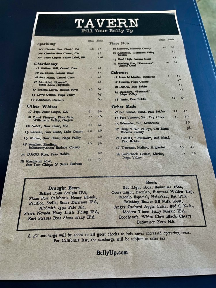 Tavern menu board