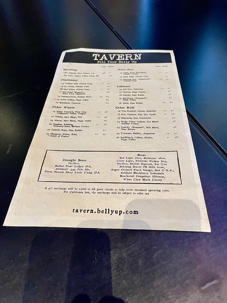 Tavern menu board