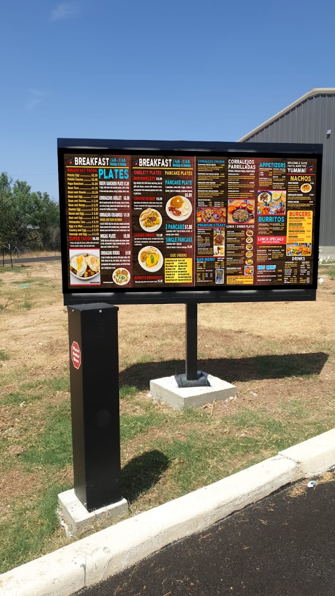 Corralejos Bar & Grill menu board