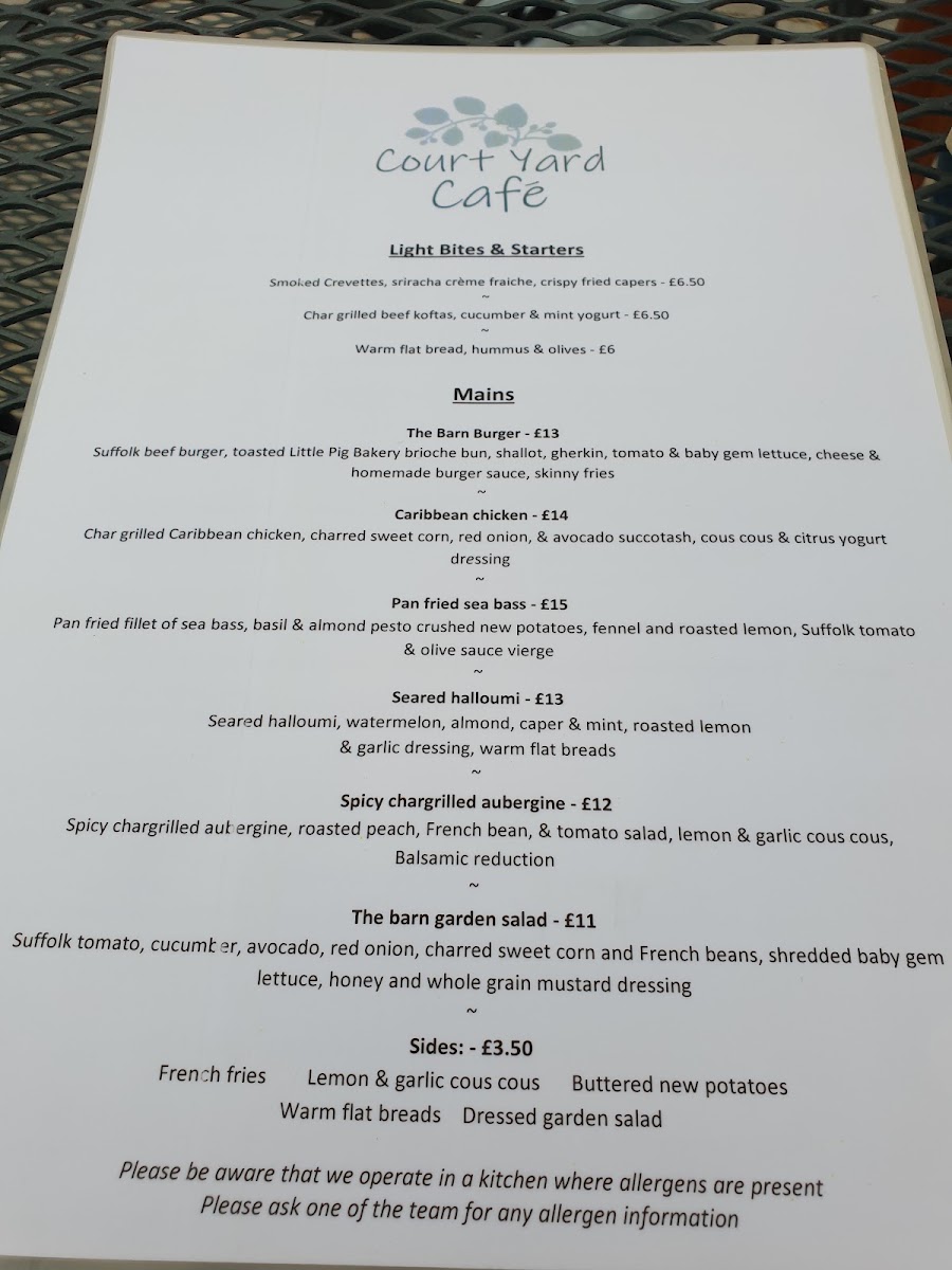 Courtyard Cafe - Alder Carr Farm menu board