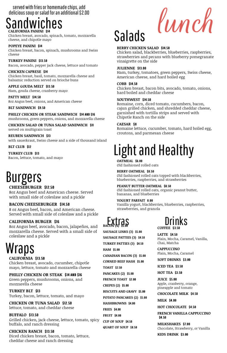 Angel's Pancake Cafe 2 menu board