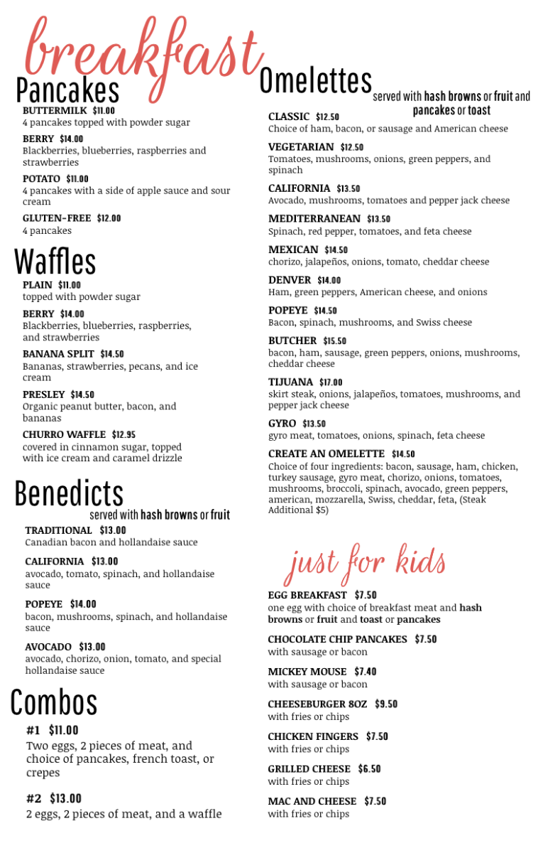 Angel's Pancake Cafe 2 menu board