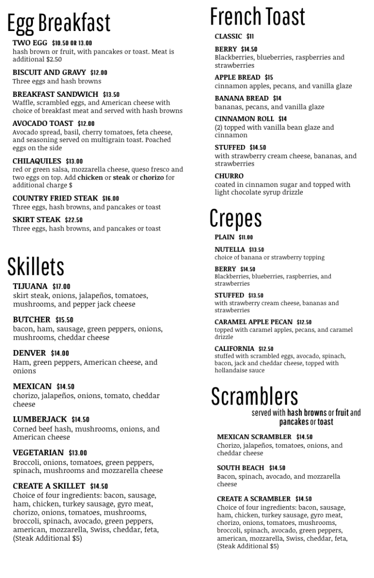 Angel's Pancake Cafe 2 menu board