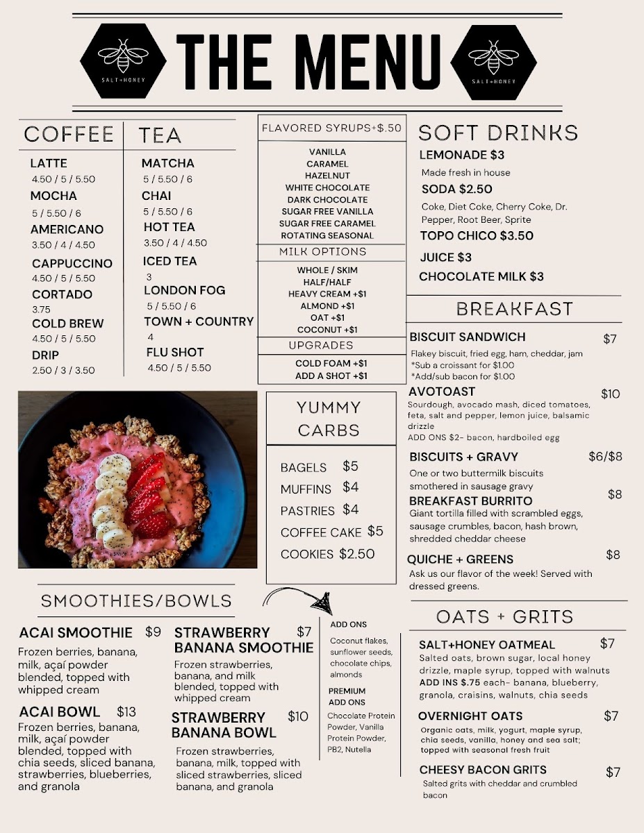 Salt and Honey Bistro menu board