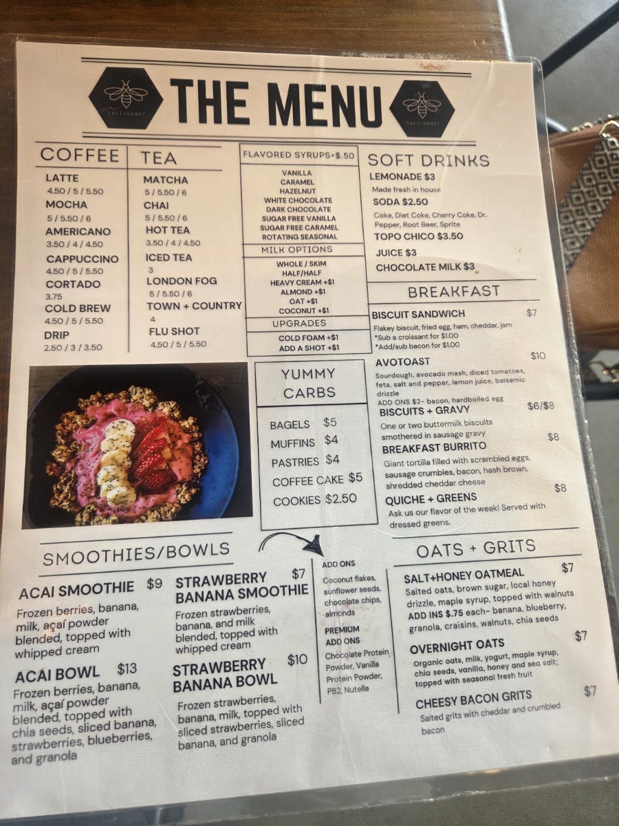 Salt and Honey Bistro menu board
