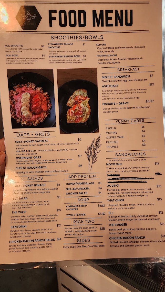 Salt and Honey Bistro menu board