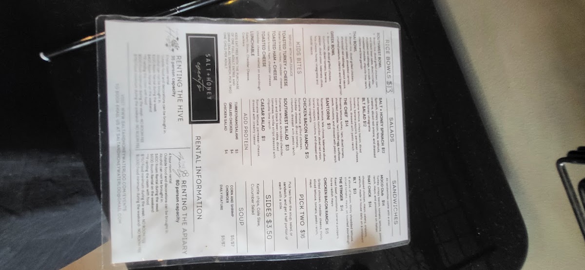 Salt and Honey Bistro menu board