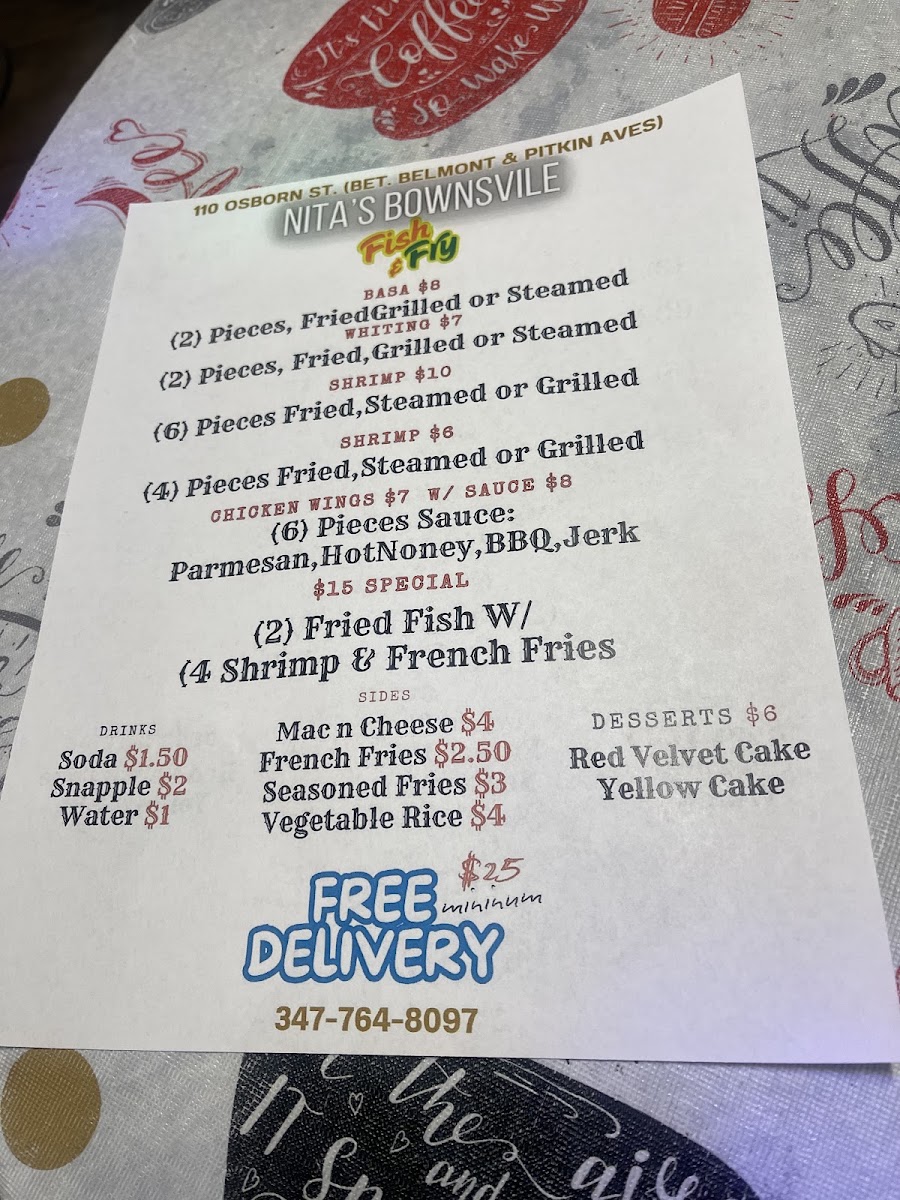 Brownsville Nita fish and fry menu board