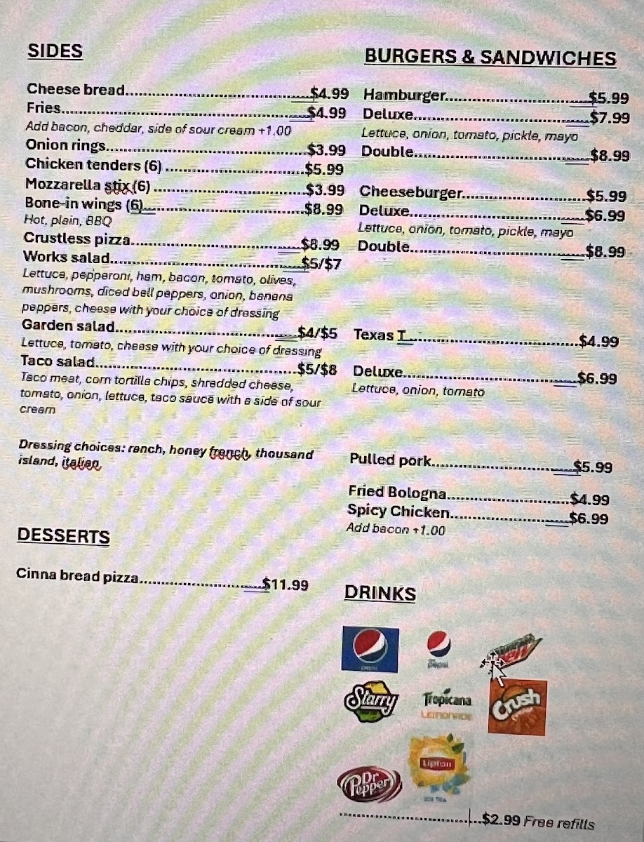 FredNecks Pizza menu board