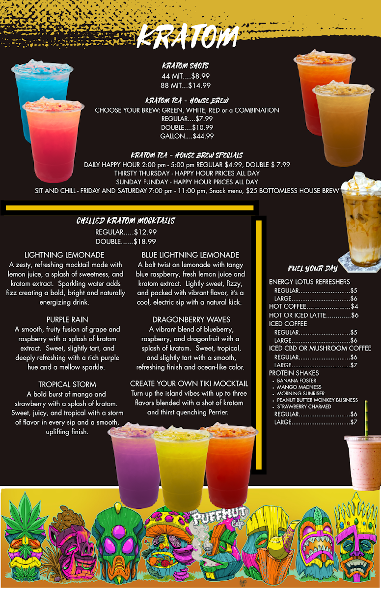 The Puff Hut Café menu board