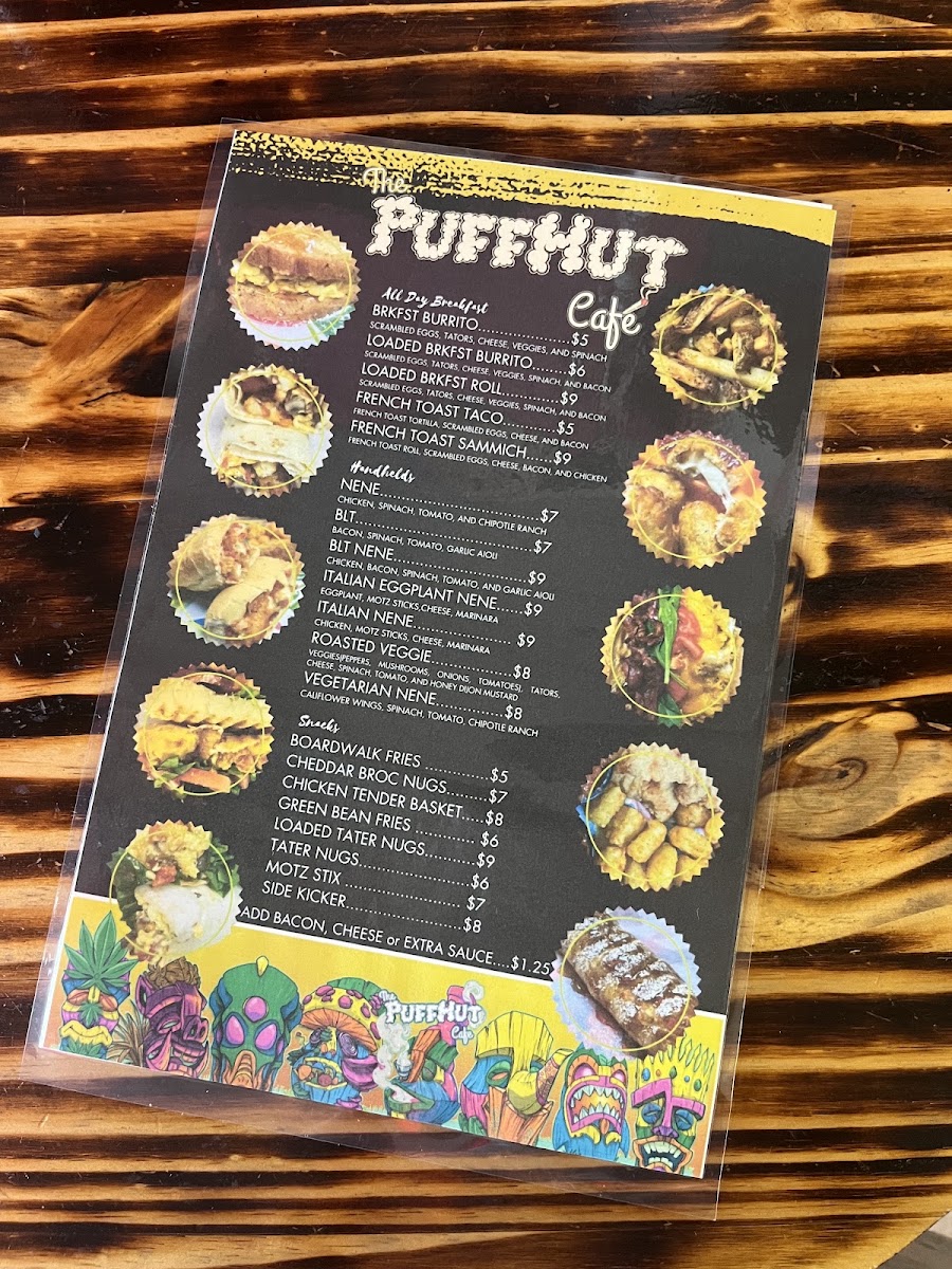 The Puff Hut Café menu board